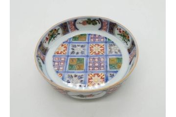 江戸期　大聖寺伊万里　染付　格子文　石畳文　奇玉珍玩　約10cm　3.3寸　華やかで美しい小皿2枚セット(色絵、小紋、梅、菊、花、松、なます皿、豆皿、手塩皿、深皿、和皿、和食器、三寸三分)(R-079560)