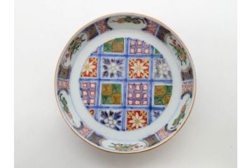 江戸期　大聖寺伊万里　染付　格子文　石畳文　奇玉珍玩　約10cm　3.3寸　華やかで美しい小皿2枚セット(色絵、小紋、梅、菊、花、松、なます皿、豆皿、手塩皿、深皿、和皿、和食器、三寸三分)(R-079560)