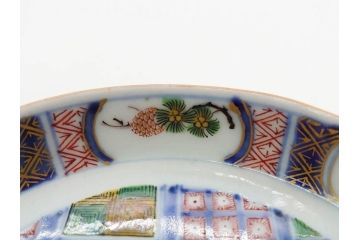 江戸期　大聖寺伊万里　染付　格子文　石畳文　奇玉珍玩　約10cm　3.3寸　華やかで美しい小皿2枚セット(色絵、小紋、梅、菊、花、松、なます皿、豆皿、手塩皿、深皿、和皿、和食器、三寸三分)(R-079560)