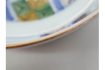 江戸期　大聖寺伊万里　染付　格子文　石畳文　奇玉珍玩　約10cm　3.3寸　華やかで美しい小皿2枚セット(色絵、小紋、梅、菊、花、松、なます皿、豆皿、手塩皿、深皿、和皿、和食器、三寸三分)(R-079560)