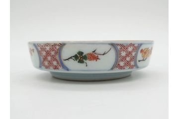江戸期　大聖寺伊万里　染付　格子文　石畳文　奇玉珍玩　約10cm　3.3寸　華やかで美しい小皿2枚セット(色絵、小紋、梅、菊、花、松、なます皿、豆皿、手塩皿、深皿、和皿、和食器、三寸三分)(R-079560)