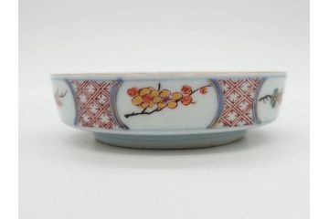 江戸期　大聖寺伊万里　染付　格子文　石畳文　奇玉珍玩　約10cm　3.3寸　華やかで美しい小皿2枚セット(色絵、小紋、梅、菊、花、松、なます皿、豆皿、手塩皿、深皿、和皿、和食器、三寸三分)(R-079560)