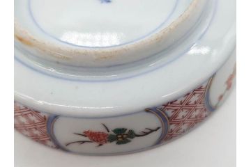 江戸期　大聖寺伊万里　染付　格子文　石畳文　奇玉珍玩　約10cm　3.3寸　華やかで美しい小皿2枚セット(色絵、小紋、梅、菊、花、松、なます皿、豆皿、手塩皿、深皿、和皿、和食器、三寸三分)(R-079560)