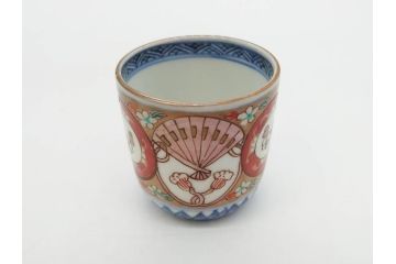 江戸期　古伊万里　染付　細かな絵付けが可愛らしいお猪口6客セット(金彩、扇、梅、花、蕎麦猪口、酒器、おちょこ、御猪口、湯呑み、湯のみ、和食器)(R-079561)
