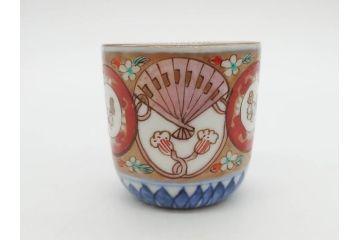 江戸期　古伊万里　染付　細かな絵付けが可愛らしいお猪口6客セット(金彩、扇、梅、花、蕎麦猪口、酒器、おちょこ、御猪口、湯呑み、湯のみ、和食器)(R-079561)