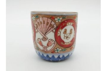 江戸期　古伊万里　染付　細かな絵付けが可愛らしいお猪口6客セット(金彩、扇、梅、花、蕎麦猪口、酒器、おちょこ、御猪口、湯呑み、湯のみ、和食器)(R-079561)