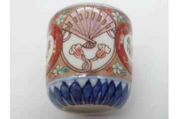 江戸期　古伊万里　染付　細かな絵付けが可愛らしいお猪口6客セット(金彩、扇、梅、花、蕎麦猪口、酒器、おちょこ、御猪口、湯呑み、湯のみ、和食器)(R-079561)