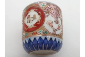 江戸期　古伊万里　染付　細かな絵付けが可愛らしいお猪口6客セット(金彩、扇、梅、花、蕎麦猪口、酒器、おちょこ、御猪口、湯呑み、湯のみ、和食器)(R-079561)
