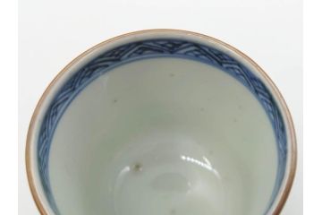 江戸期　古伊万里　染付　細かな絵付けが可愛らしいお猪口6客セット(金彩、扇、梅、花、蕎麦猪口、酒器、おちょこ、御猪口、湯呑み、湯のみ、和食器)(R-079561)