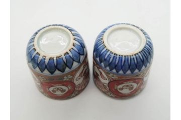 江戸期　古伊万里　染付　細かな絵付けが可愛らしいお猪口6客セット(金彩、扇、梅、花、蕎麦猪口、酒器、おちょこ、御猪口、湯呑み、湯のみ、和食器)(R-079561)
