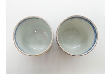 江戸期　古伊万里　染付　細かな絵付けが可愛らしいお猪口6客セット(金彩、扇、梅、花、蕎麦猪口、酒器、おちょこ、御猪口、湯呑み、湯のみ、和食器)(R-079561)