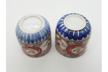 江戸期　古伊万里　染付　細かな絵付けが可愛らしいお猪口6客セット(金彩、扇、梅、花、蕎麦猪口、酒器、おちょこ、御猪口、湯呑み、湯のみ、和食器)(R-079561)
