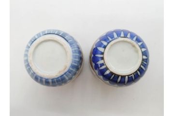 江戸期　古伊万里　染付　細かな絵付けが可愛らしいお猪口6客セット(金彩、扇、梅、花、蕎麦猪口、酒器、おちょこ、御猪口、湯呑み、湯のみ、和食器)(R-079561)
