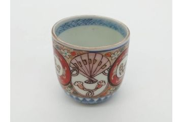 江戸期　古伊万里　染付　細かな絵付けが可愛らしいお猪口6客セット(金彩、扇、梅、花、蕎麦猪口、酒器、おちょこ、御猪口、湯呑み、湯のみ、和食器)(R-079561)