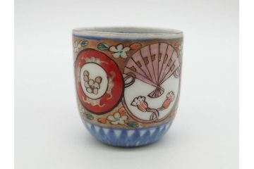 江戸期　古伊万里　染付　細かな絵付けが可愛らしいお猪口6客セット(金彩、扇、梅、花、蕎麦猪口、酒器、おちょこ、御猪口、湯呑み、湯のみ、和食器)(R-079561)