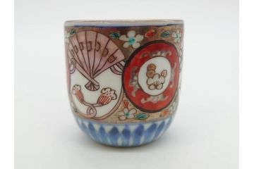 江戸期　古伊万里　染付　細かな絵付けが可愛らしいお猪口6客セット(金彩、扇、梅、花、蕎麦猪口、酒器、おちょこ、御猪口、湯呑み、湯のみ、和食器)(R-079561)