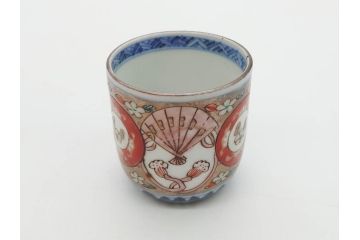 江戸期　古伊万里　染付　テーブルのアクセントになるお猪口6客セット(金彩、扇、梅、花、蕎麦猪口、酒器、おちょこ、御猪口、湯呑み、湯のみ、和食器)(R-079562)
