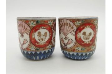 江戸期　古伊万里　染付　テーブルのアクセントになるお猪口6客セット(金彩、扇、梅、花、蕎麦猪口、酒器、おちょこ、御猪口、湯呑み、湯のみ、和食器)(R-079562)