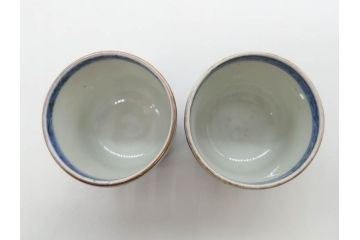 江戸期　古伊万里　染付　テーブルのアクセントになるお猪口6客セット(金彩、扇、梅、花、蕎麦猪口、酒器、おちょこ、御猪口、湯呑み、湯のみ、和食器)(R-079562)