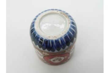 江戸期　古伊万里　染付　テーブルのアクセントになるお猪口6客セット(金彩、扇、梅、花、蕎麦猪口、酒器、おちょこ、御猪口、湯呑み、湯のみ、和食器)(R-079562)