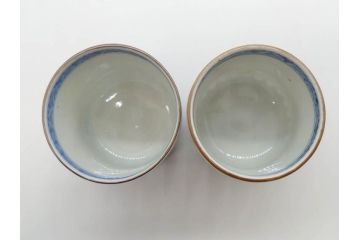 江戸期　古伊万里　染付　テーブルのアクセントになるお猪口6客セット(金彩、扇、梅、花、蕎麦猪口、酒器、おちょこ、御猪口、湯呑み、湯のみ、和食器)(R-079562)