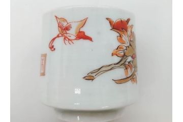 江戸期　古伊万里　染付　牡丹のデザインが上品なお猪口5客セット(金彩、ちょう、蝶、花、蕎麦猪口、酒器、おちょこ、御猪口、湯呑み、湯のみ、和食器)(R-079563)