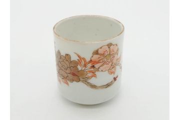 江戸期　古伊万里　染付　清淑な雰囲気を感じられるお猪口5客セット(金彩、ちょう、蝶、花、蕎麦猪口、酒器、おちょこ、御猪口、湯呑み、湯のみ、和食器)(R-079564)