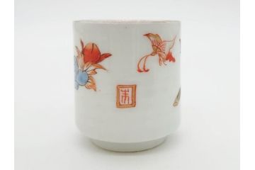江戸期　古伊万里　染付　清淑な雰囲気を感じられるお猪口5客セット(金彩、ちょう、蝶、花、蕎麦猪口、酒器、おちょこ、御猪口、湯呑み、湯のみ、和食器)(R-079564)