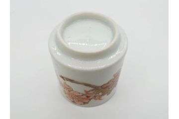 江戸期　古伊万里　染付　清淑な雰囲気を感じられるお猪口5客セット(金彩、ちょう、蝶、花、蕎麦猪口、酒器、おちょこ、御猪口、湯呑み、湯のみ、和食器)(R-079564)