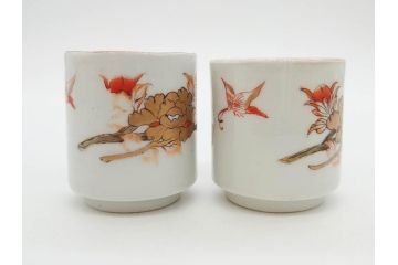 江戸期　古伊万里　染付　清淑な雰囲気を感じられるお猪口5客セット(金彩、ちょう、蝶、花、蕎麦猪口、酒器、おちょこ、御猪口、湯呑み、湯のみ、和食器)(R-079564)
