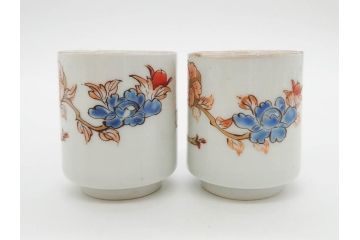 江戸期　古伊万里　染付　緻密な絵付けが美しいお猪口7客セット(金彩、ちょう、蝶、花、蕎麦猪口、酒器、おちょこ、御猪口、湯呑み、湯のみ、和食器)(R-079565)