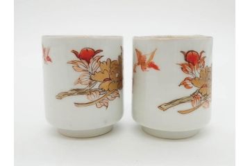江戸期　古伊万里　染付　緻密な絵付けが美しいお猪口7客セット(金彩、ちょう、蝶、花、蕎麦猪口、酒器、おちょこ、御猪口、湯呑み、湯のみ、和食器)(R-079565)