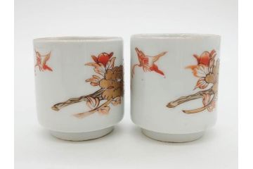江戸期　古伊万里　染付　緻密な絵付けが美しいお猪口7客セット(金彩、ちょう、蝶、花、蕎麦猪口、酒器、おちょこ、御猪口、湯呑み、湯のみ、和食器)(R-079565)