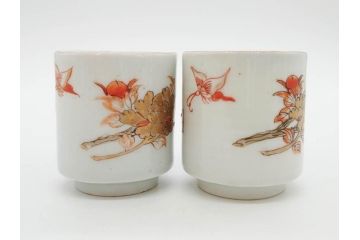 江戸期　古伊万里　染付　緻密な絵付けが美しいお猪口7客セット(金彩、ちょう、蝶、花、蕎麦猪口、酒器、おちょこ、御猪口、湯呑み、湯のみ、和食器)(R-079565)