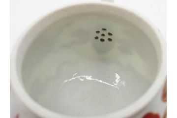 明治期　九谷焼　赤絵　金彩　鳳凰図　厳かな風格のある急須(鳥、雲文、和食器、水注、茶道具、茶器、水指、水差)(R-079566)