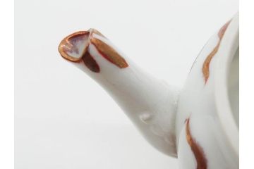 明治期　九谷焼　赤絵　金彩　鳳凰図　厳かな風格のある急須(鳥、雲文、和食器、水注、茶道具、茶器、水指、水差)(R-079566)