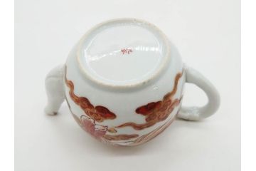 明治期　九谷焼　赤絵　金彩　鳳凰図　厳かな風格のある急須(鳥、雲文、和食器、水注、茶道具、茶器、水指、水差)(R-079566)
