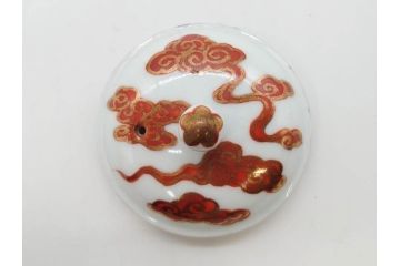 明治期　九谷焼　赤絵　金彩　鳳凰図　厳かな風格のある急須(鳥、雲文、和食器、水注、茶道具、茶器、水指、水差)(R-079566)