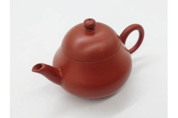 嘉慶年製　時代物　中国　唐物　朱泥　柔らかな土の温かみを感じる急須(茶注、煎茶道具、茶道具、茶器)(R-079567)