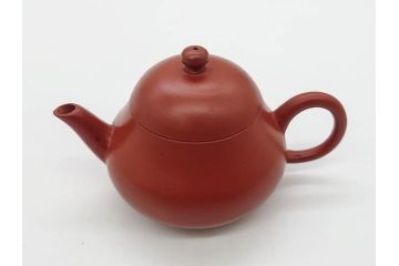 嘉慶年製　時代物　中国　唐物　朱泥　柔らかな土の温かみを感じる急須(茶注、煎茶道具、茶道具、茶器)(R-079567)