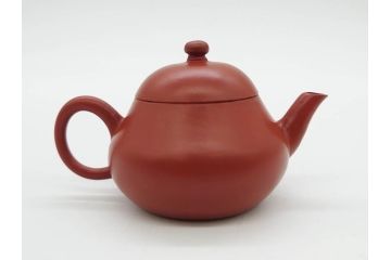 嘉慶年製　時代物　中国　唐物　朱泥　柔らかな土の温かみを感じる急須(茶注、煎茶道具、茶道具、茶器)(R-079567)