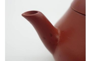 嘉慶年製　時代物　中国　唐物　朱泥　柔らかな土の温かみを感じる急須(茶注、煎茶道具、茶道具、茶器)(R-079567)