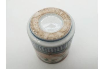 江戸期　古伊万里　染付　5.1寸・2.9寸　匠の美技が光る鉢2点&蓋付き湯呑みセット(山水図、楼閣図、風景、松竹梅、吉祥文様、煎茶、湯のみ、金彩、深皿、中皿、和食器、和皿、五寸一分、二寸九分)(R-079568)