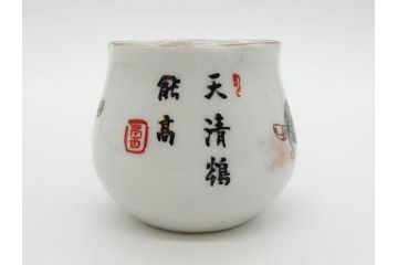 明治期　伊万里　肥蝶山　栞岳造　独創的な亀のデザインが目を引く茶器セット(金彩、天清鶴能高、急須、湯冷まし、湯飲み5客、塩笥茶碗、かめ、カメ、磁器、茶道具)(R-079569)