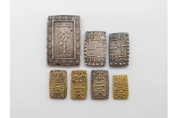 江戸期　天保一分銀　文政南鐐一朱銀　万延二朱判金　天保二朱判金など7点セット(古銭、金貨、銀貨、硬貨、コイン、銀座常是、日本)(R-079571)