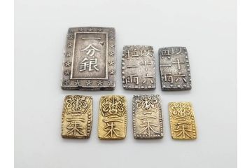 江戸期　天保一分銀　文政南鐐一朱銀　万延二朱判金　天保二朱判金など7点セット(古銭、金貨、銀貨、硬貨、コイン、銀座常是、日本)(R-079571)