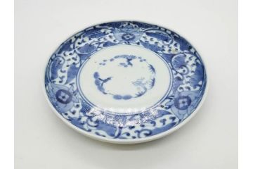 江戸期　古伊万里　染付　冨貴長春　松竹梅　牡丹唐草文様　約17cm　5.6寸　繊細な絵付けに魅了される中皿3枚セット(窓絵、和皿、和食器、五寸六分)(R-079573)