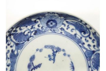 江戸期　古伊万里　染付　冨貴長春　松竹梅　牡丹唐草文様　約17cm　5.6寸　繊細な絵付けに魅了される中皿3枚セット(窓絵、和皿、和食器、五寸六分)(R-079573)