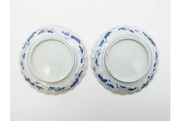 江戸期　古伊万里　染付　山水図　5.7寸　落ち着いた佇まいが魅力の中皿2枚セット(風景、和皿、和食器、なます皿、変形皿、五寸七分)(R-079574)