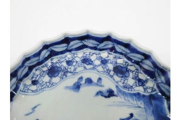 江戸期　古伊万里　染付　山水図　5.7寸　落ち着いた佇まいが魅力の中皿2枚セット(風景、和皿、和食器、なます皿、変形皿、五寸七分)(R-079574)